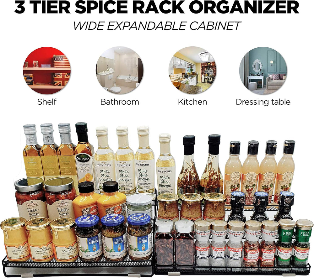 3 Tier Wide Expandable Cabinet Spice Rack Organizer (14.5" to 29.1"...