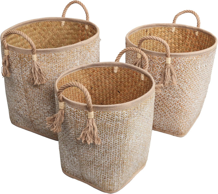 happimess Celia 3-Piece Nesting Storage Baskets 20", Natural/White