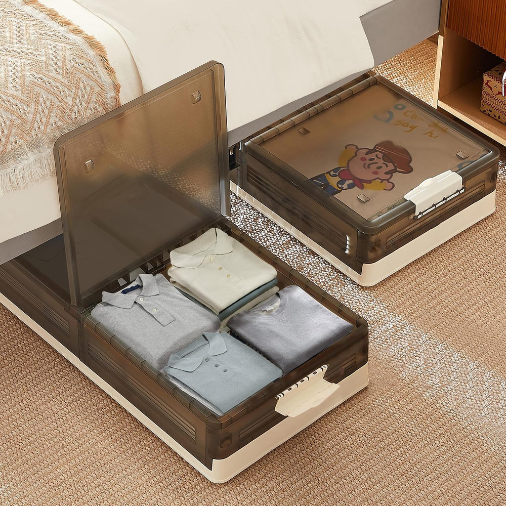 VECELO Under Bed Storage with Wheels, 2 Pack Stackable Under Bed Storage Cont...