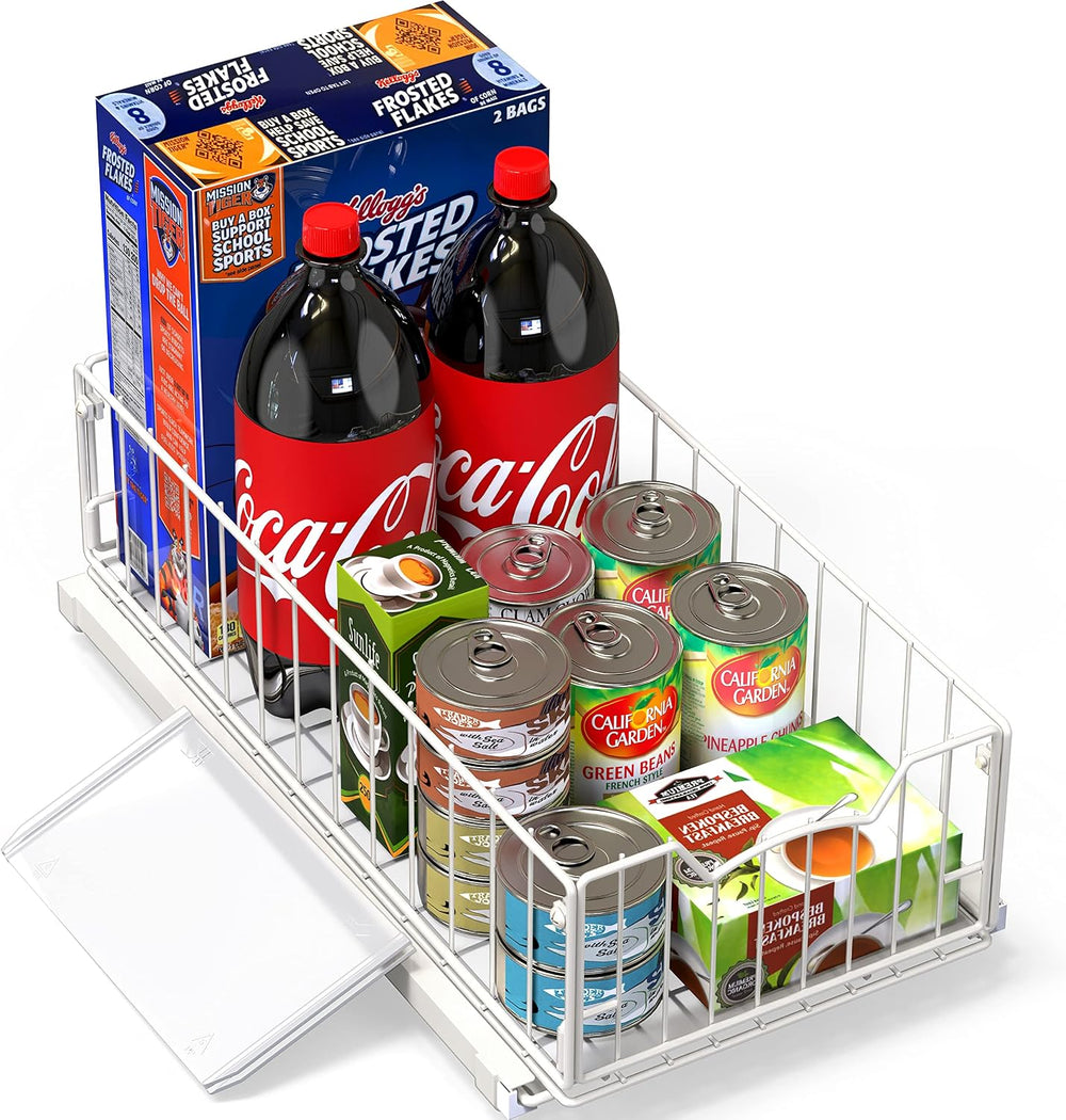 Simple Houseware Pull-Out Cabinet Sliding Basket, 17.2Dx9.7Wx5H, White