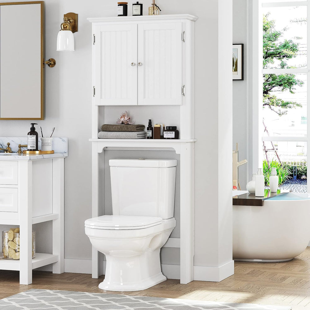 UTEX Over The Toilet Storage Cabinet, White Bathroom Organizer with Doors