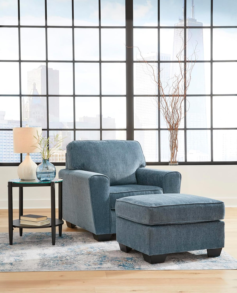Signature Design by Ashley Ottoman, Cashton Blue Rectangular Foot Rest