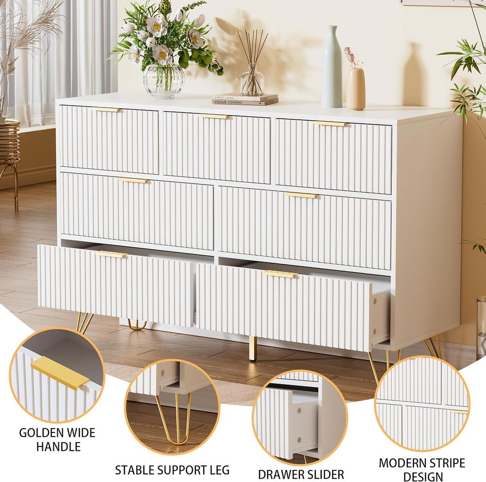 Furniway Dresser for Bedroom, Modern Fluted 47.2" Wide Chest of Drawers ...