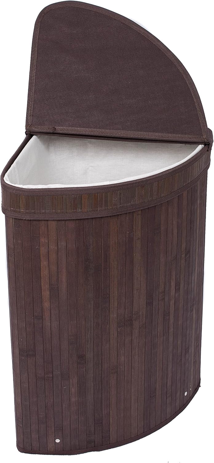 BirdRock Home Corner Laundry Hamper with Lid and Cloth Liner | Bamboo | Espre...