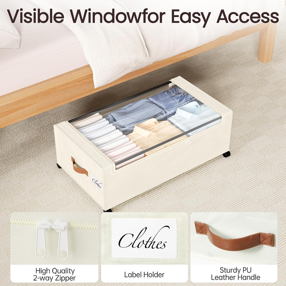Yecaye 95L Under Bed Storage Containers, Fits 11" Under Bed, 2 Pack, Beige