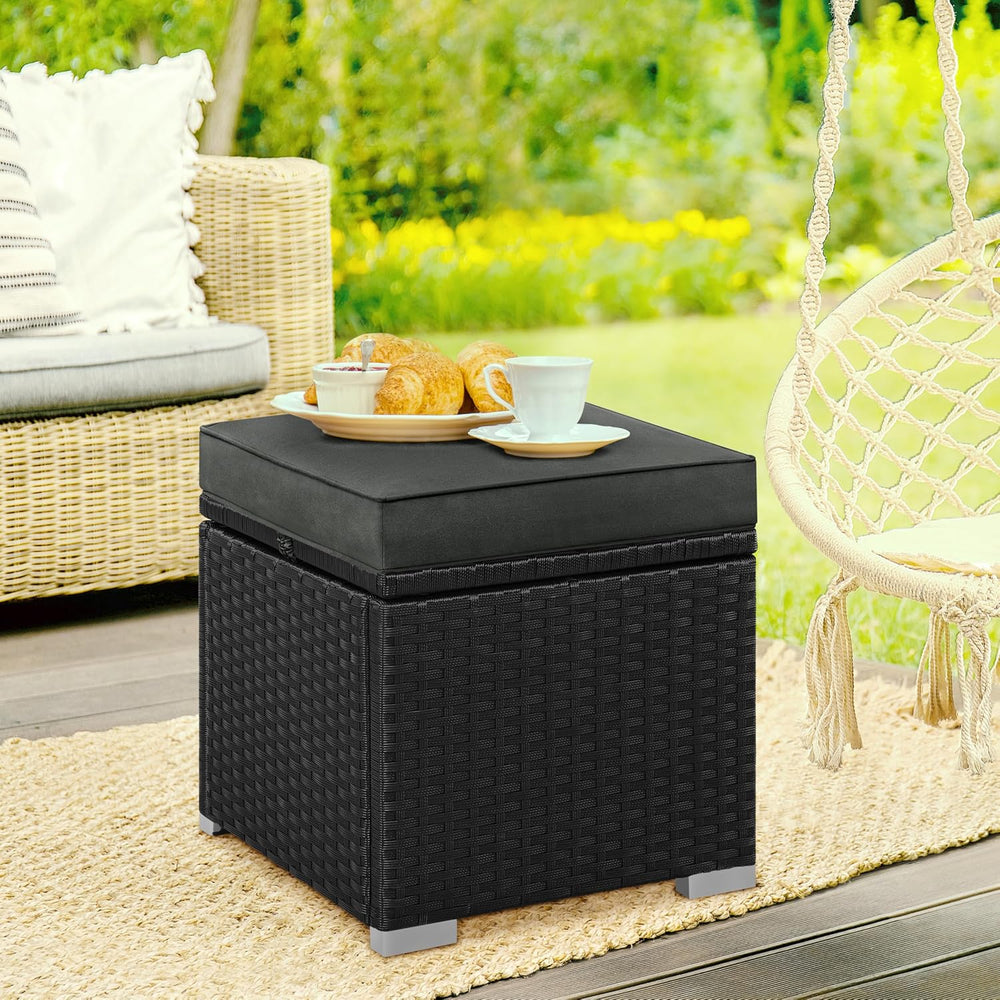 Yaheetech Wicker Ottomans, Set of 2 PE Rattan Side Tables, Black/Gray