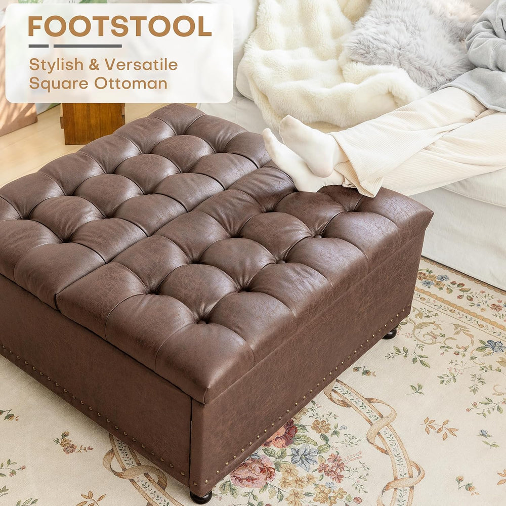 Redlife 35 Inch Large Square Storage Ottoman, Coffee Table Ottoman, Faux