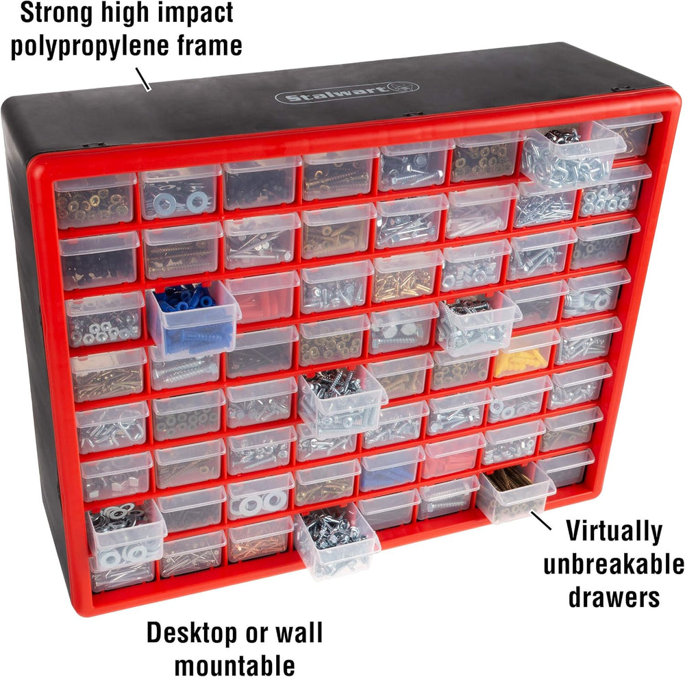 Stalwart 64-Drawer Storage Organizer, Red