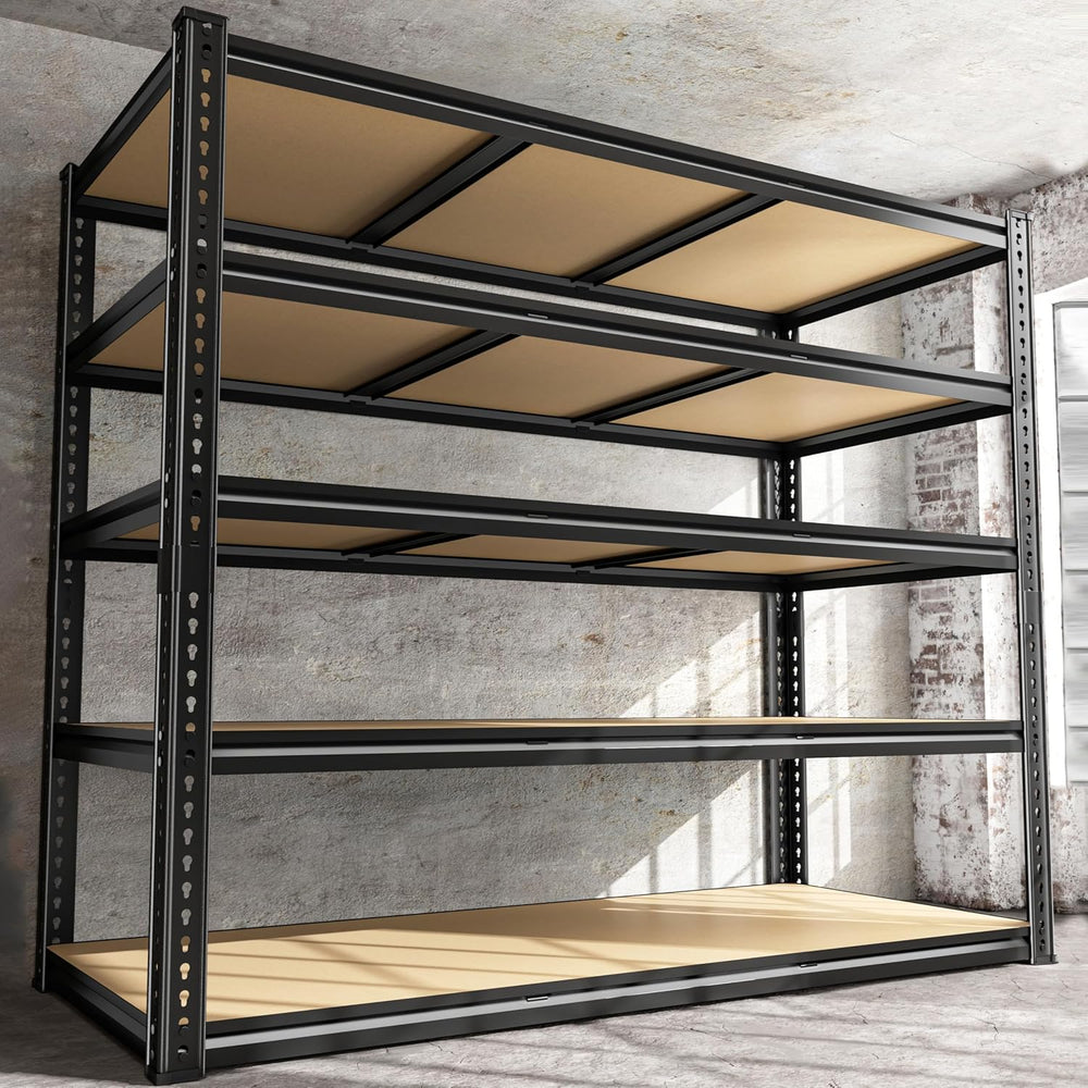 ROOMFAVE 48" W Garage Shelving Heavy Duty 3080LBS,5 Tier,Black, Industrial