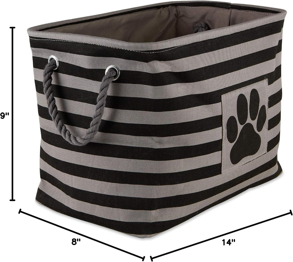 Bone Dry Pet Storage Collection Striped Paw Patch Bin, Black, Small Rectangle...