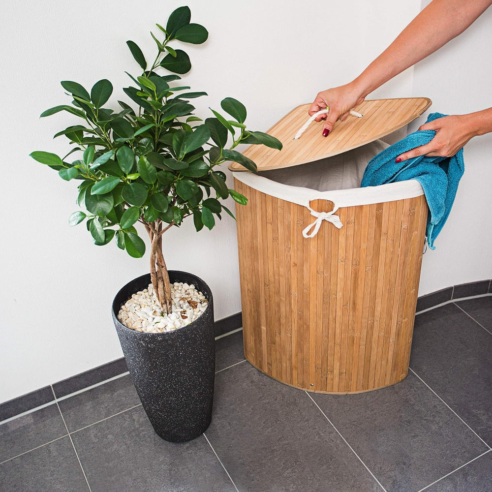 Relaxdays Folding Round Laundry Basket Bin Hamper, 65 x 41 cm, 64 L, Made of ...
