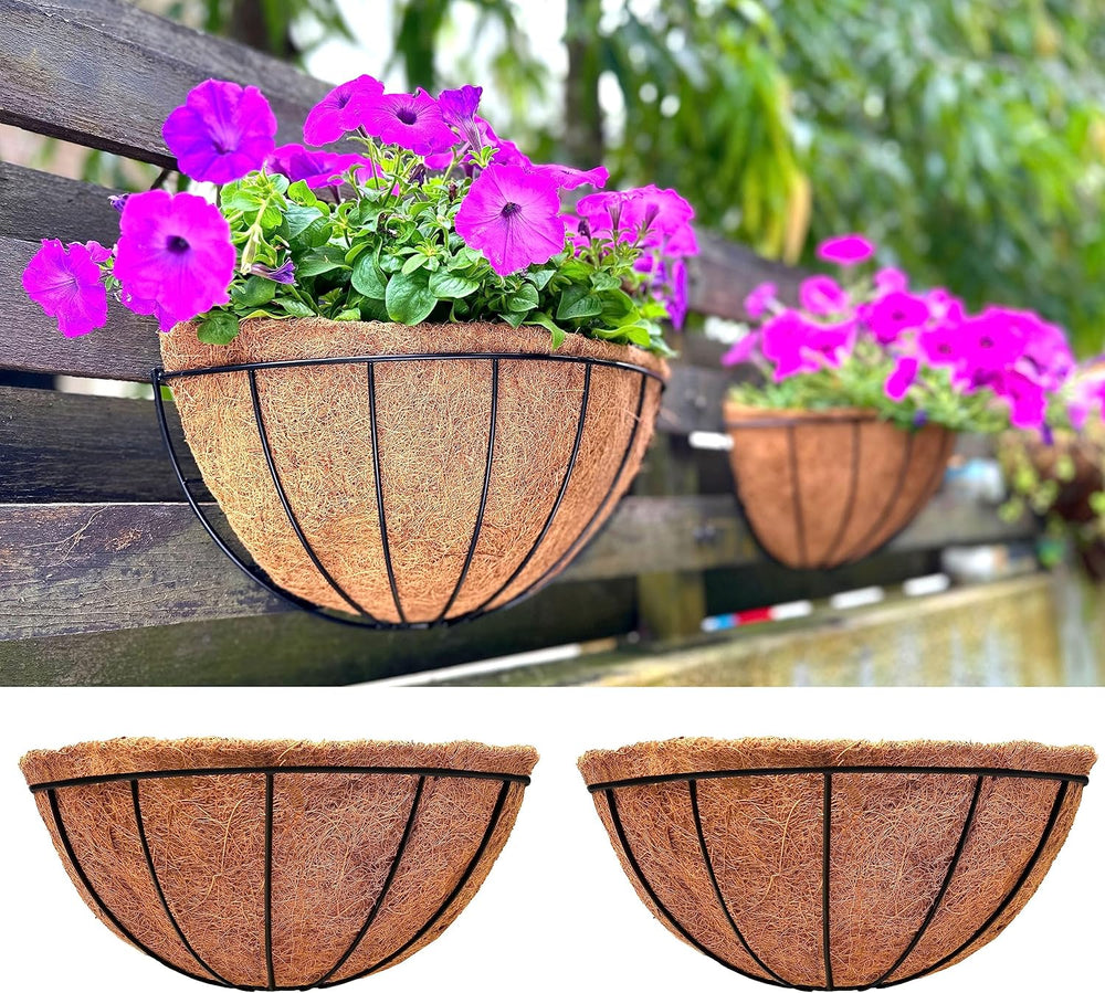 LaLaGreen Large Wall Planter (16 in, 2 Pack) Coco Liner Flower Baskets