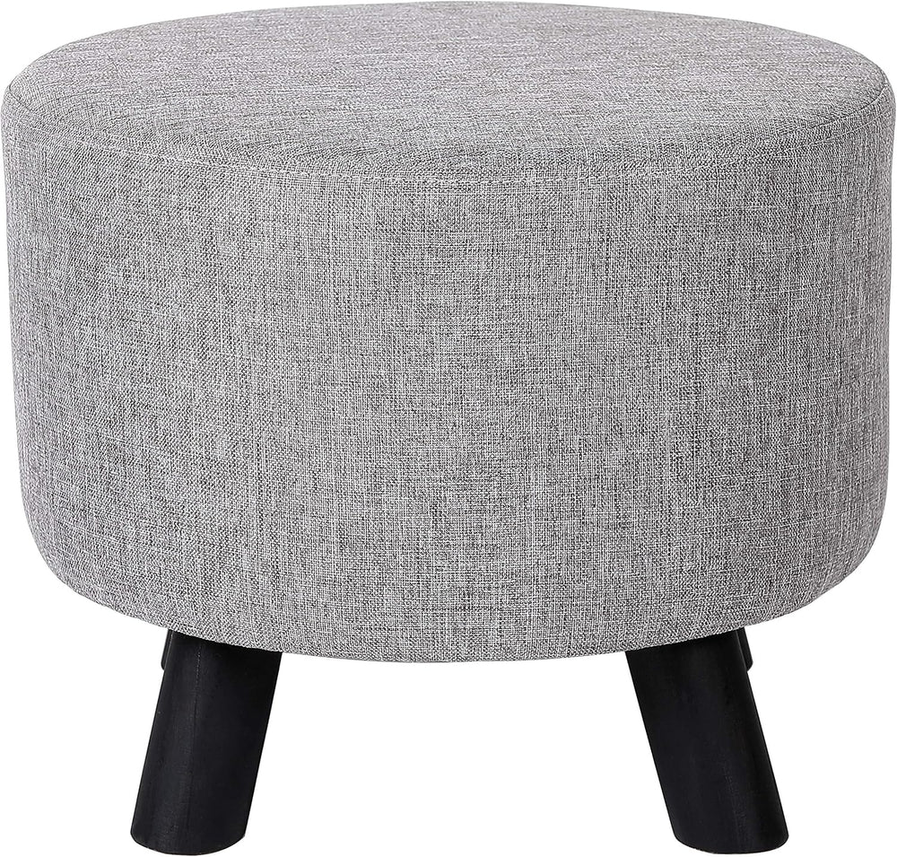 BIRDROCK HOME Grey Linen Foot Stool Ottoman – Soft Compact Round Padded Seat ...