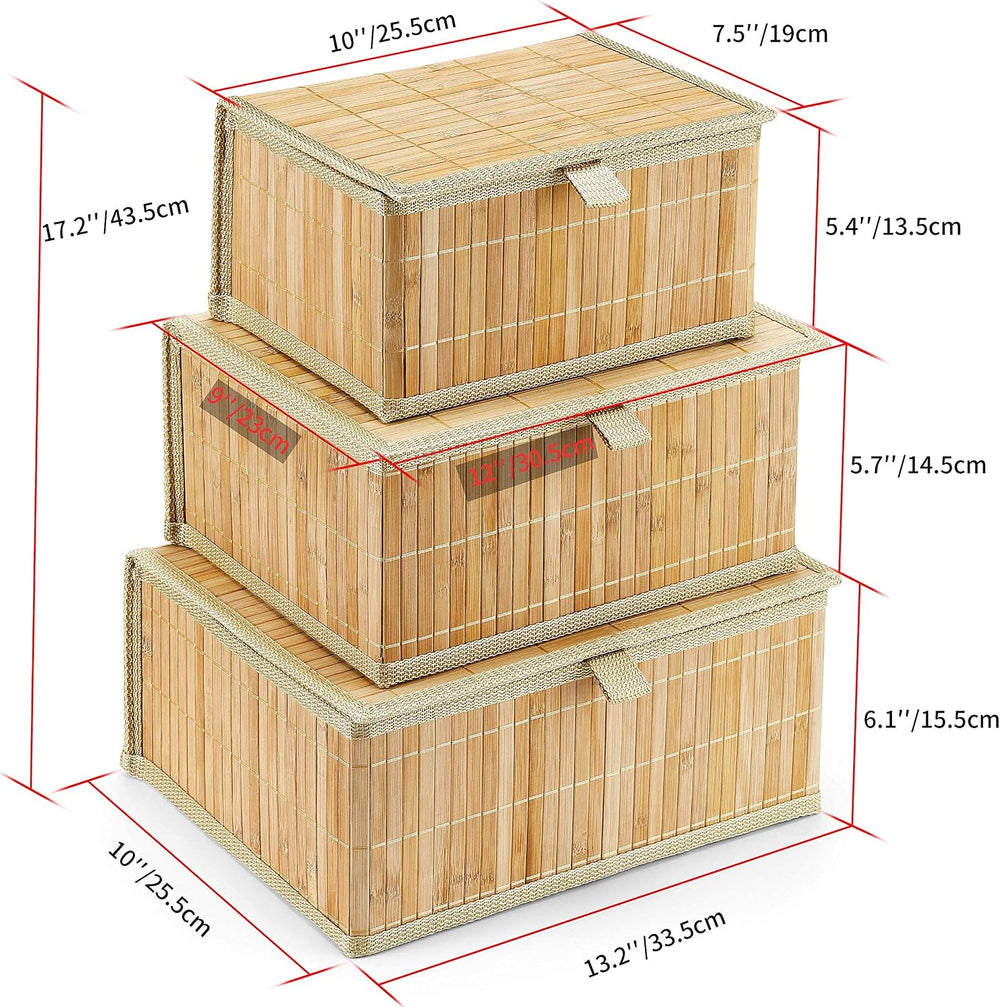 Bamboo Decorative Storage Boxes - Set of 3 Woven Lined Storage Basket with Li...