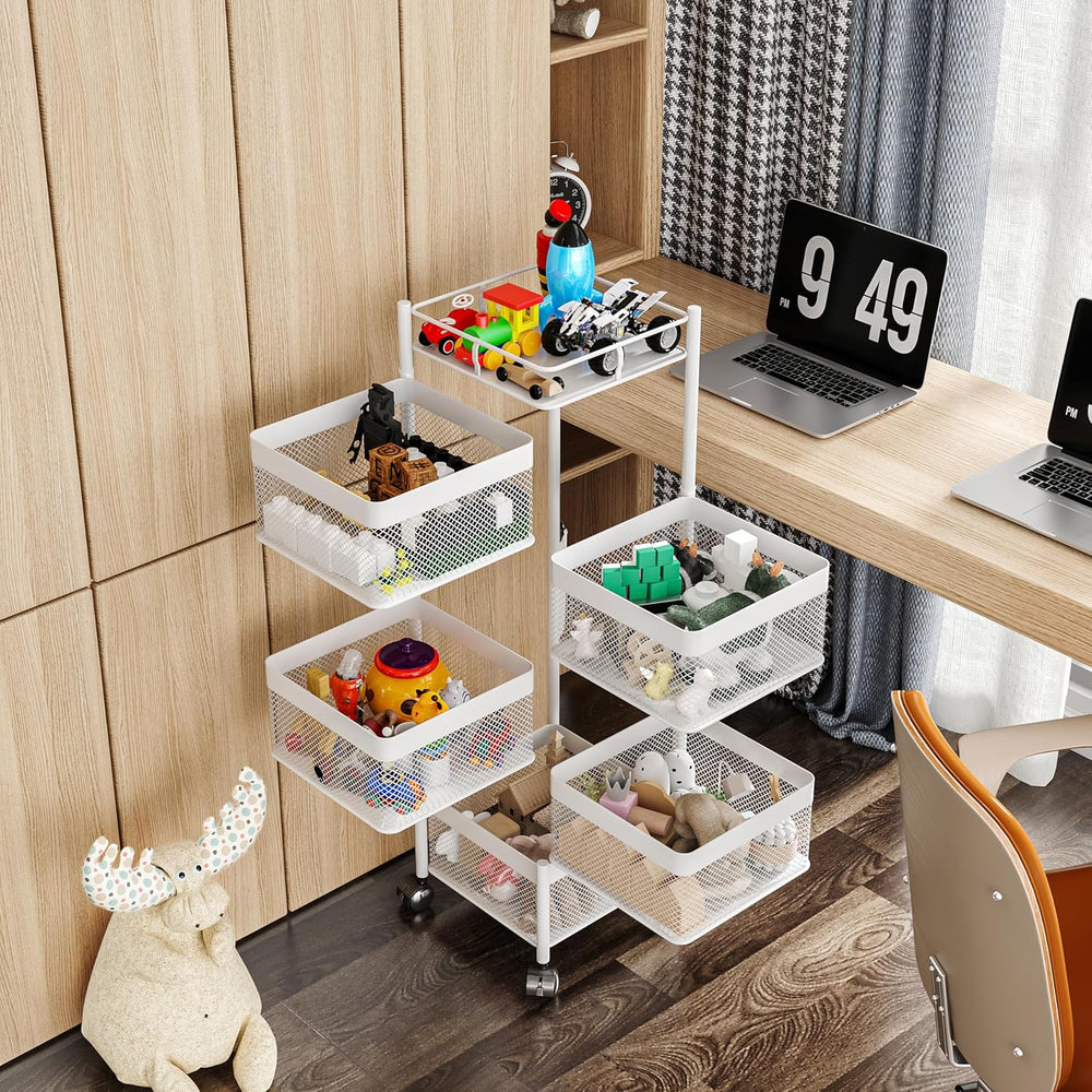 Fruit Basket for Kitchen No Assembly,Rotating Kitchen Storage Rack,Bathroom S...
