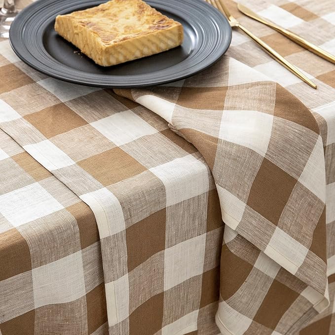 EVERLY 100% Yarn-Dyed Linen Rectangle Tablecloths 60x108Inches for Dining,Buf...
