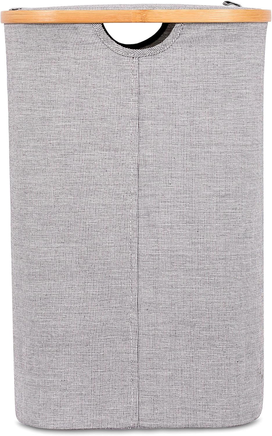 BirdRock Home Bamboo & Canvas Hamper | Single Laundry Basket with Lid | F...