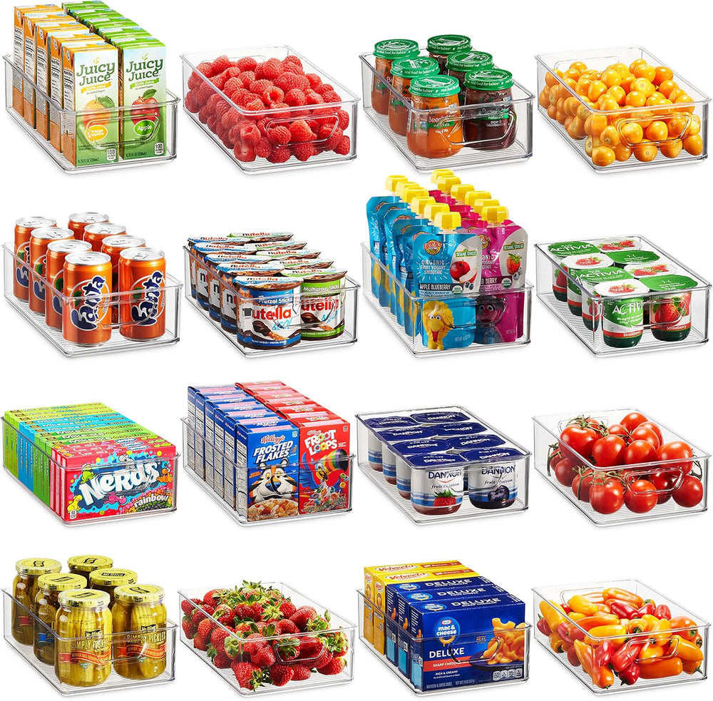 Munfix Set Of 16 Refrigerator Organizer Bins - Plastic Pantry Organization an...