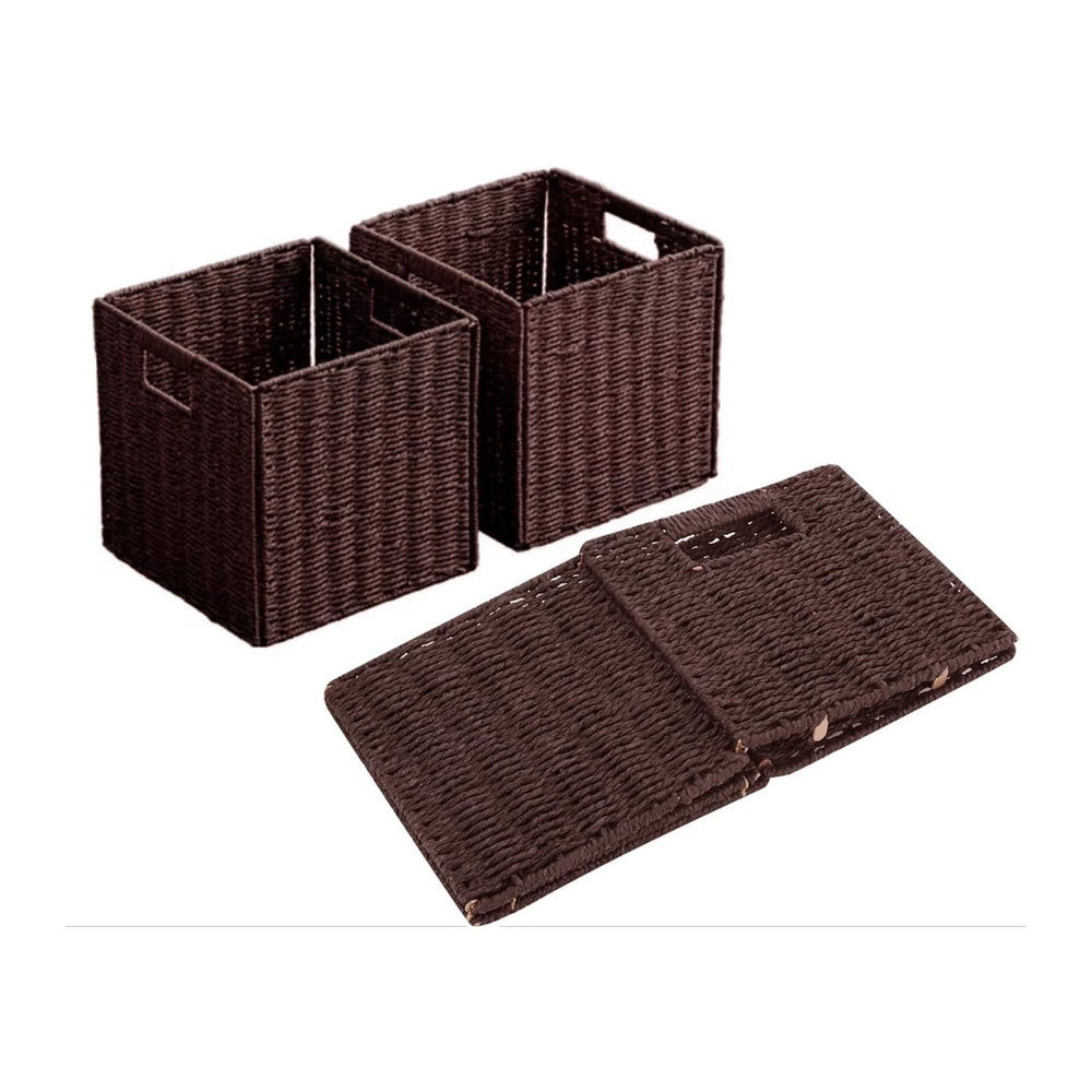 10.5x10.5in Storage Baskets Set of 3 Dark Brown Paper Rope Woven Baskets,Fold...