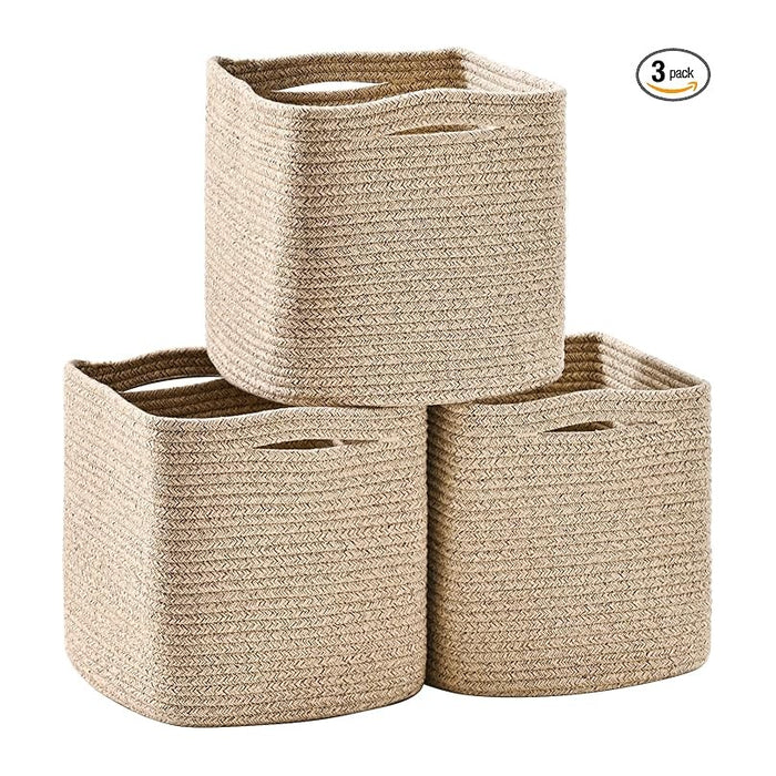 11 Inch Cube Storage Bins, Storage Cube Organizer Bins, Woven Cotton Rope