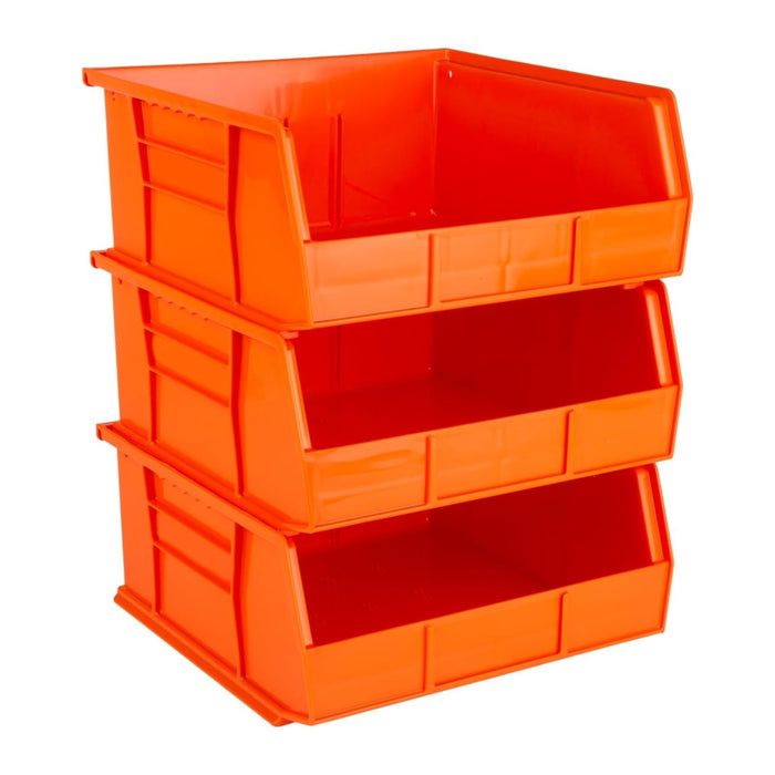 11" x 11" x 5" (3 Pack) Plastic Stackable Storage Bin, Orange