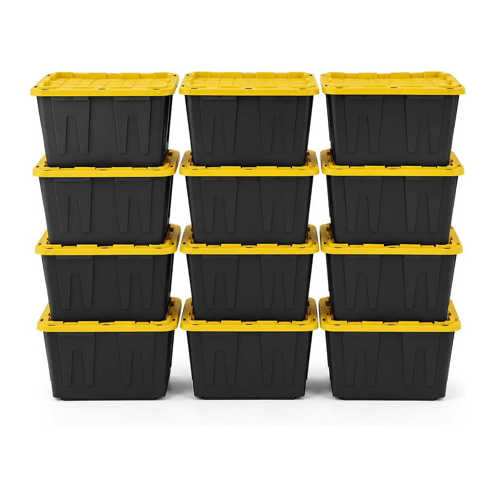12-Pack Heavy Duty Storage Totes with Lids, 27 Gallon - Stackable Plastic Sto...