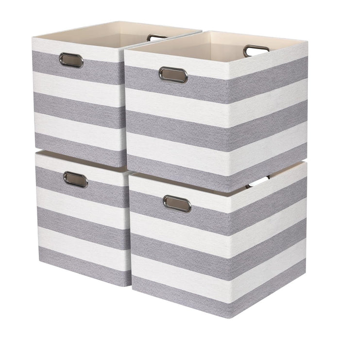 13 x 15 x 13 Inch Stripe Linen Storage Cube for Home Organizing, Pack of 4
