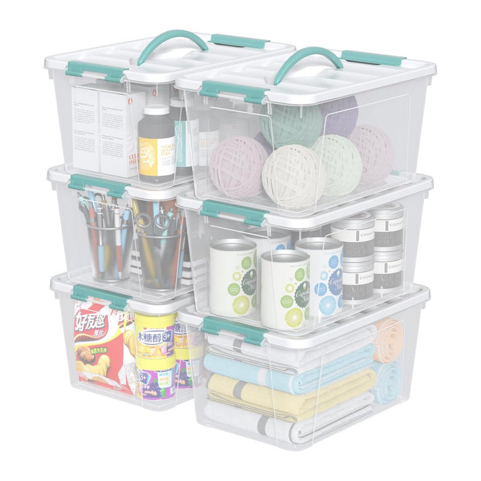 14 Quart Clear Storage Boxes with Handles, Plastic Latching Bins with Lids, 6 Packs
