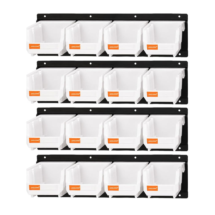 16pc Wall-Mounted Storage Organizer Set with Metal Rails White