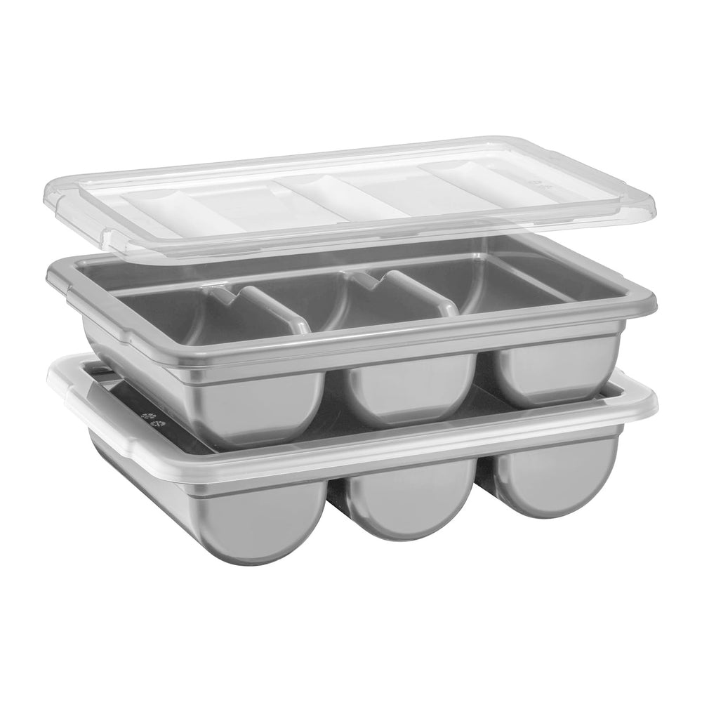 2 Pack - Cutlery Bin with Lid, Commercial 3-Compartment Flatware Tray with Co...