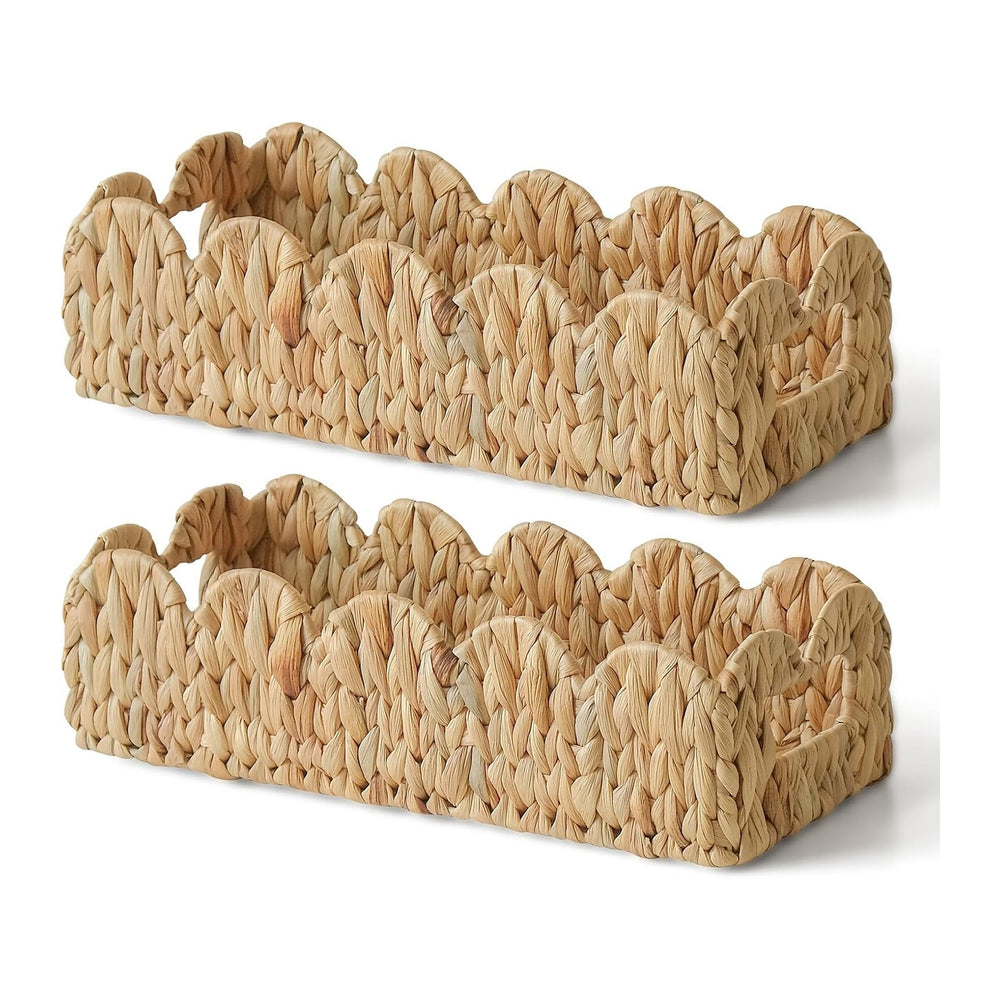 2 Pack Scalloped Water Hyacinth Toilet Paper Storage Basket with Handle