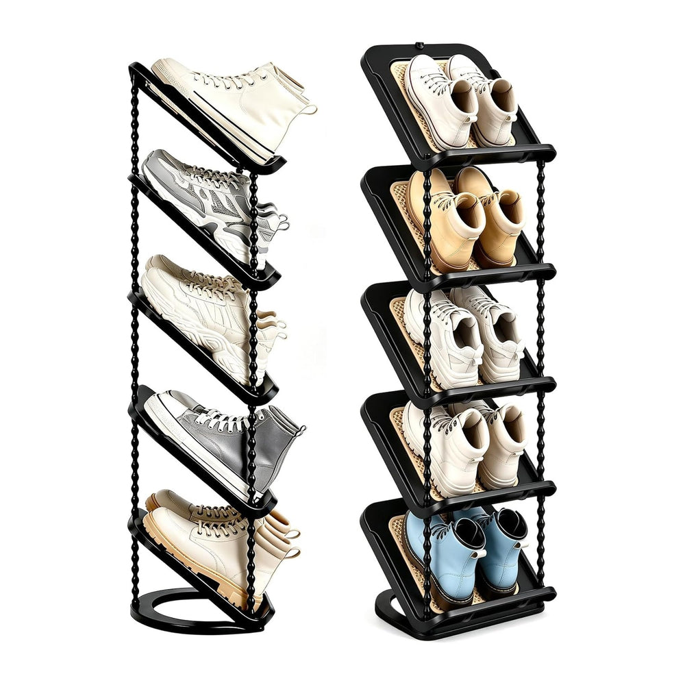 2 Pack Slanted Narrow Shoe Rack 5 Tiers, Slim Depth Vertical Shoe Shelf