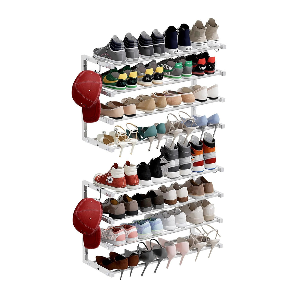 2 Pack Wall Mounted Shoe Rack, 4 Tier Hanging Shoe Rack Holds 32 Pairs, 17&qu...
