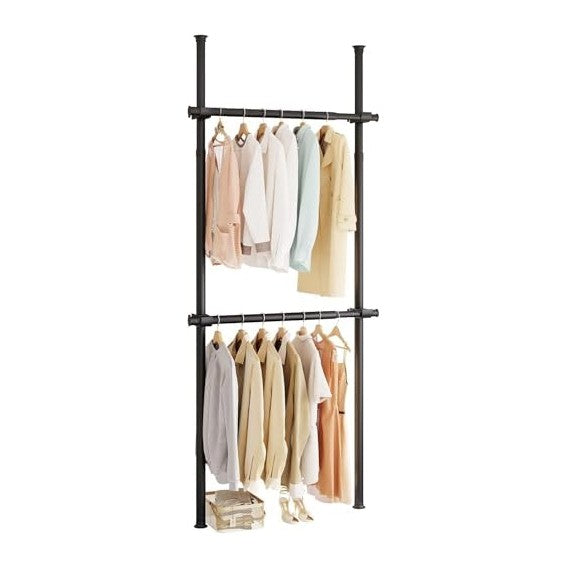 2 Tier Floor to Ceiling Clothes Rack, Clothes Storage Hanger
