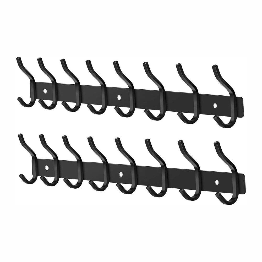 23 Inch Coat Rack Wall Mount with 8 Hooks, Black Wall Hooks, 2 Pack