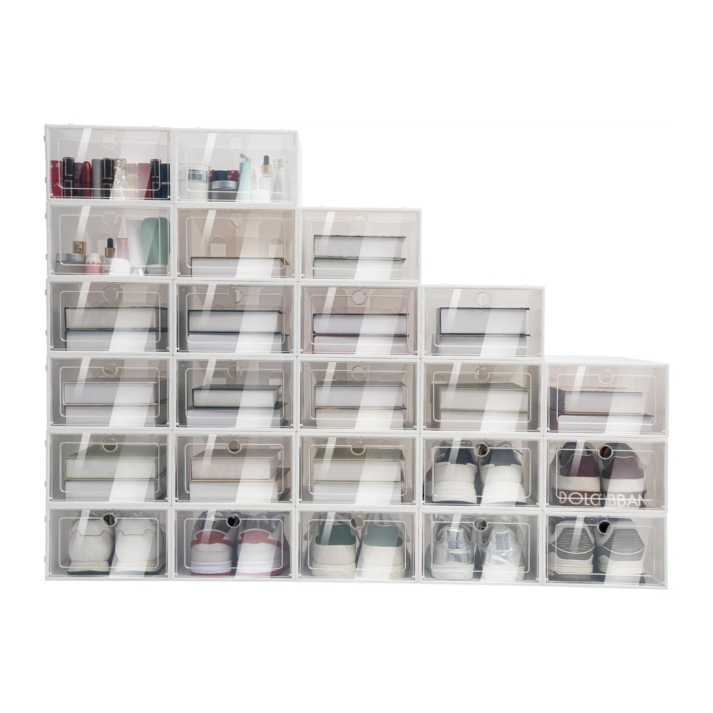 24 Pack Stackable Shoebox Thicken & Sturdy Clear Multifunctional Shoe Box...