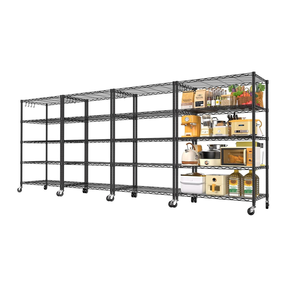 24" W x 18" D x 75" H Wire Storage Shelves with Wheels: 5 Tier...