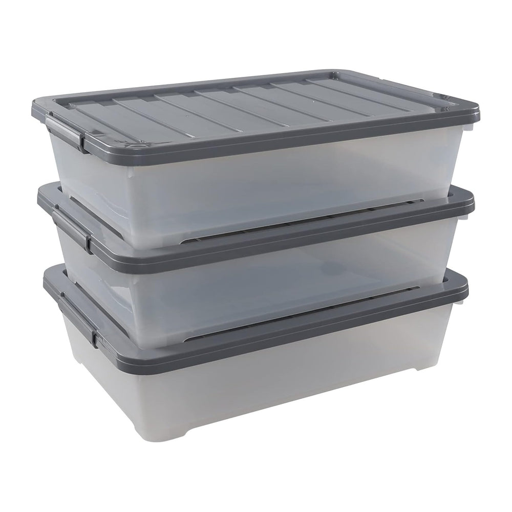 3-Pack 40 Qt Plastic Underbed Box with Wheels, Shallow Storage Bin