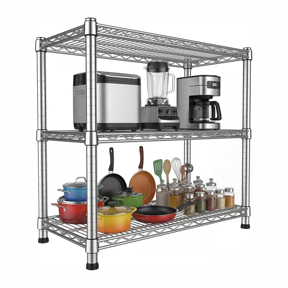 3-Shelf Metal Wire Shelving Unit Adjustable Metal Shelf Heavy-Duty Steel Stor...