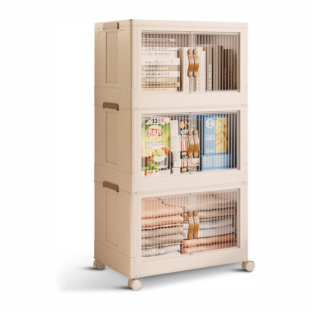 3 Tier Large Stackable Storage Bins with Lids Open Front & 360° Wheels 84...