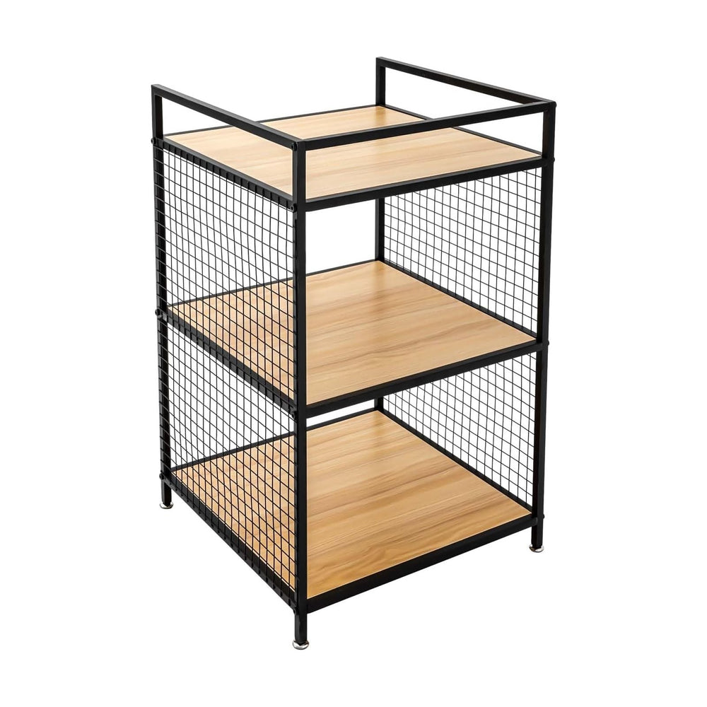 3-Tier Shelving Unit, Metal Small Bookshelf, Rustic Wood Storage Shelf with M...
