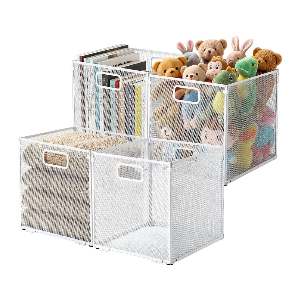 4 Pcs Foldable Metal Cube Storage Bins 11 x 11 Inch, White
