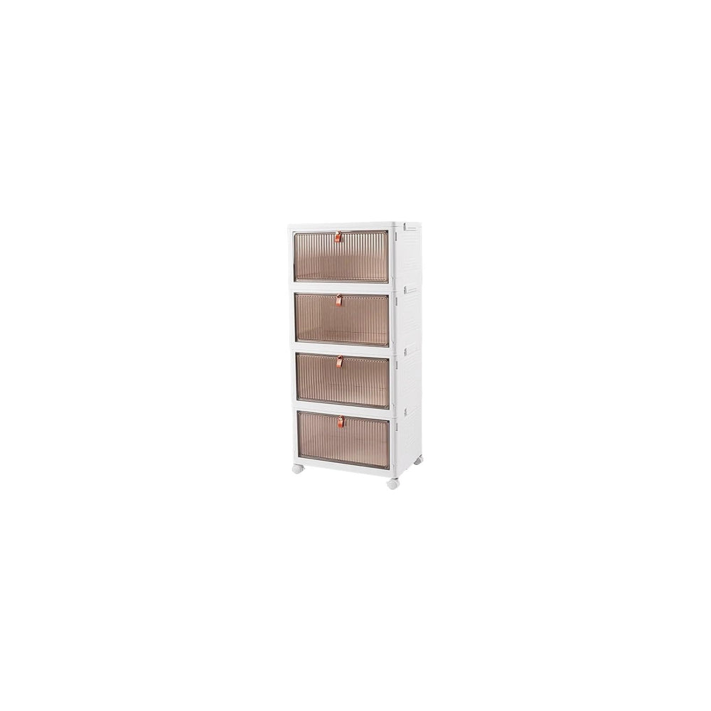 4-Tier Foldable Plastic Drawer Storage with Wheels,Stackable Storage Bins wit...