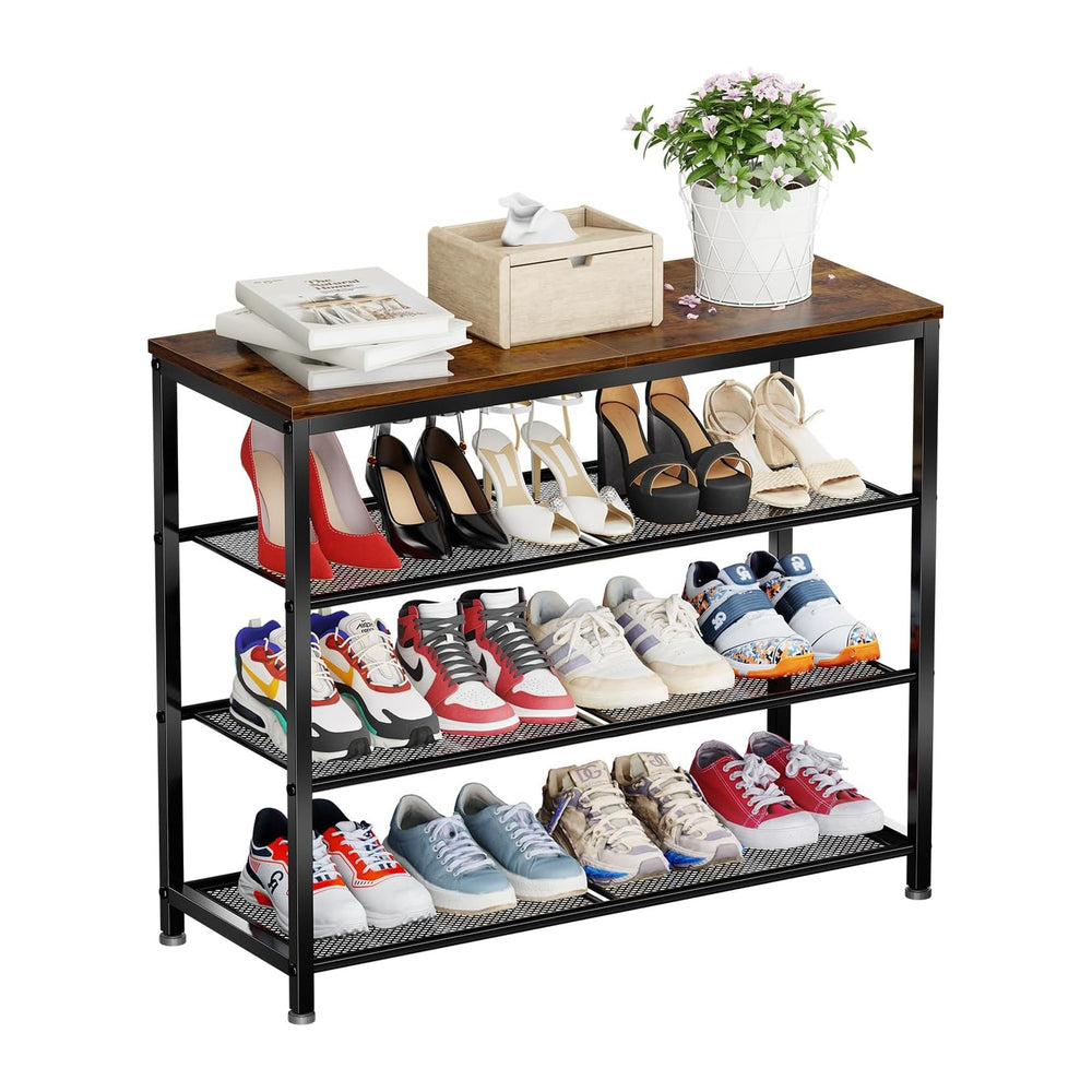 4 Tier Metal Shoe Rack for Entryway, 31" Wide Shoe Storage Organizer