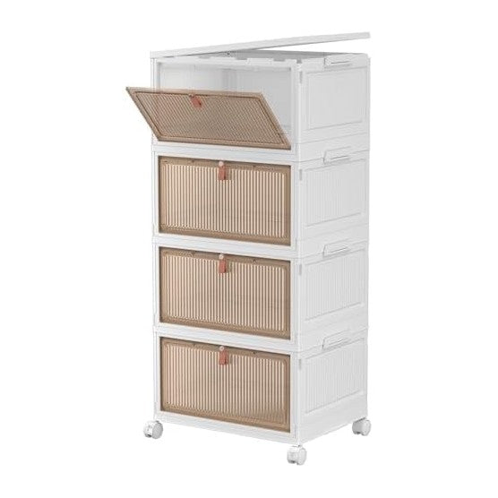 4 Tier Plastic Storage Bins with Lids 28QT, Stackable, Wheeled, Collapsible, Closet Organizers for Living Room, Office, Dorm