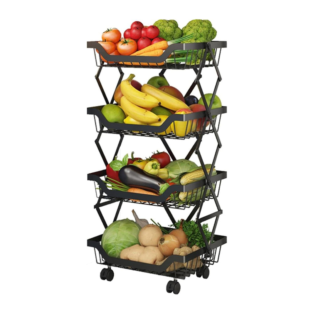 4-Tier Rolling Pantry Floor Organizer with Wheels, Foldable Fruit Vegetable S...