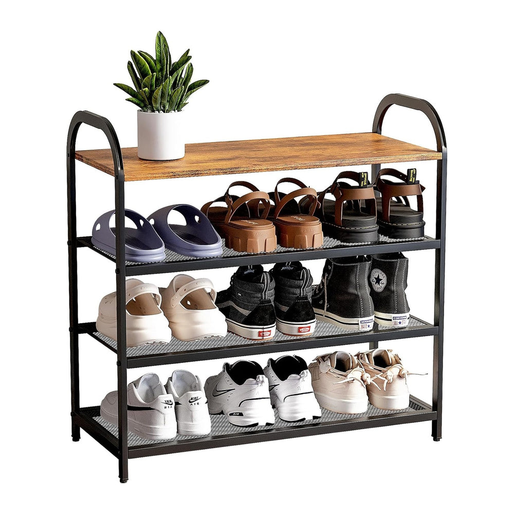 4-Tier Shoe Rack for Front Door Entrance, Metal Wood Shoe Shelf