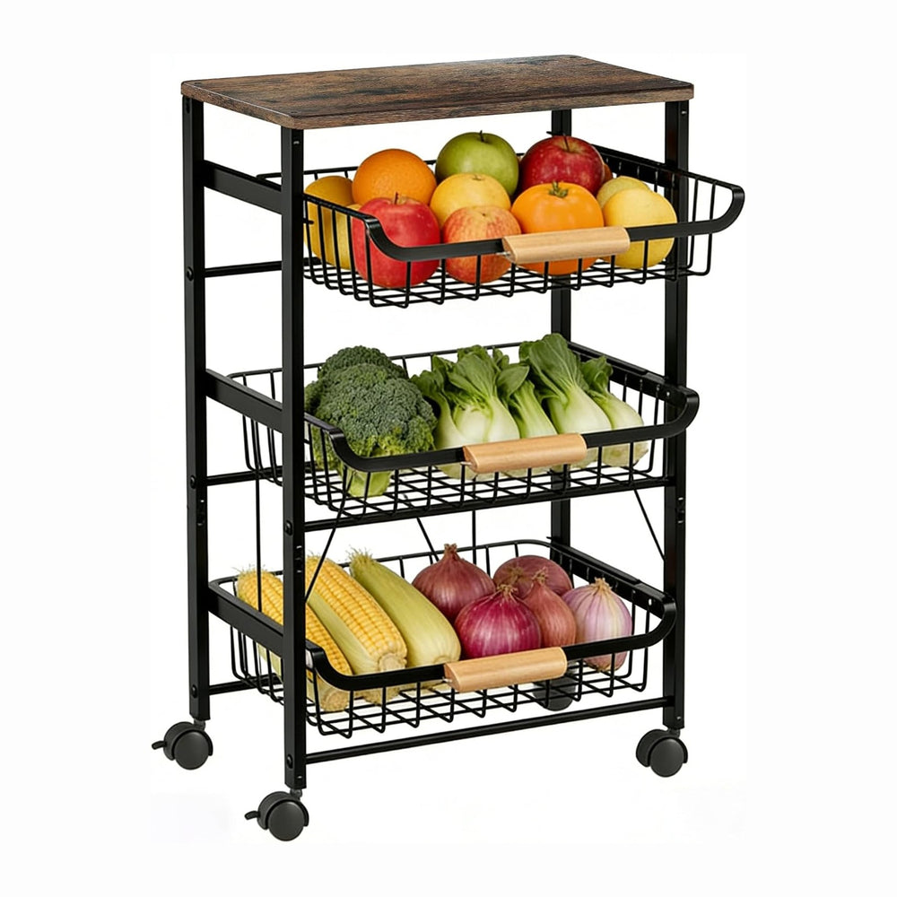 4-Tier Vegetable Fruit Basket for Kitchen Storage Rolling Cart on Wheels with...