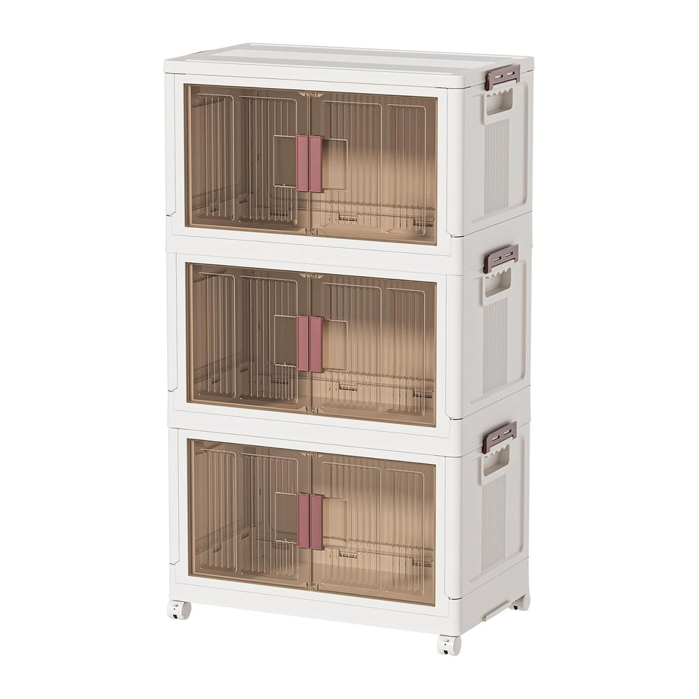 45GAL/180QT 3 tier large stackable storage bins with lid and wheels, collapsi...