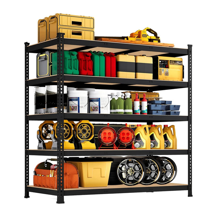 48" W x 18" D x 72" H Garage Shelving Heavy Duty - 5 Tier Metal Storage Shelves, Adjustable Shelving Unit, Utility Rack Shelf for Pantry, Warehouse, Closet, Office, Kitchen, Black